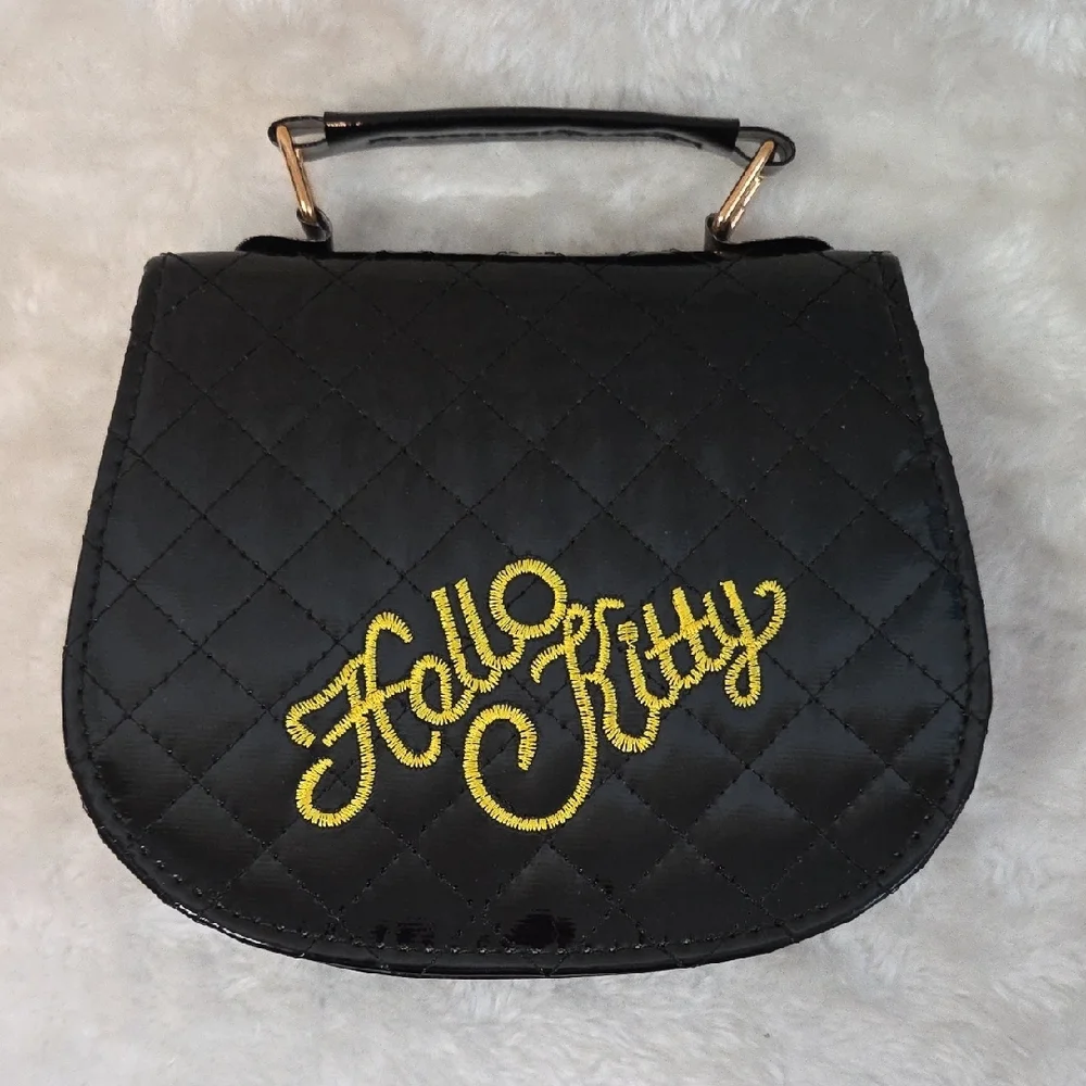 Hello Kitty Quilted Black and Gold Crossbody Handbag NWT - Picture 2 of 5